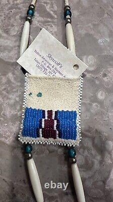 Vintage Native American Beaded Leather Tobacco Bag, Medicine Pouch