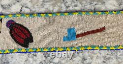 Vintage Native American Feathers Tomahawks Rainbow Ceremonial Beaded Belt Sash