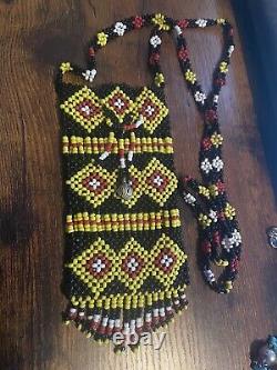 Vintage Native American Glass Beadwork Bag (cellphone Size) With Bell