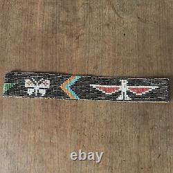 Vintage Native American Hand Beaded Headband Thunderbird Glass Beads WithCard