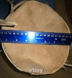 Vintage Native American Handmade Leather Tan Drawstring Satchel Purse Bag Fringe