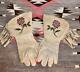 Vintage Native American Indian Leather Ladies Beaded Gauntlets Gloves Withfringe