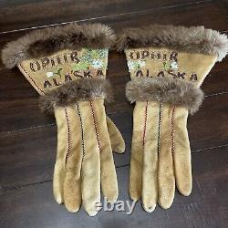 Vintage Native American Ladies Small Beaded Gloves Ophir Alaska