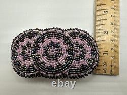 Vintage Native American/Ojibwe 4.25 Beaded Barrette/Glass Beads On Deerskin