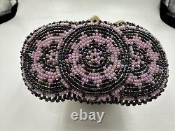 Vintage Native American/Ojibwe 4.25 Beaded Barrette/Glass Beads On Deerskin