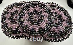 Vintage Native American/Ojibwe 4.25 Beaded Barrette/Glass Beads On Deerskin