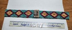 Vintage Native American Seed Bead Belt Handcarved Wood Latch Buckle