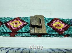 Vintage Native American Seed Bead Belt Handcarved Wood Latch Buckle