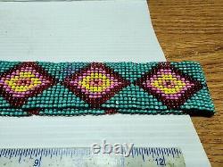 Vintage Native American Seed Bead Belt Handcarved Wood Latch Buckle