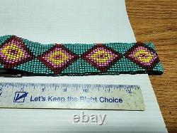 Vintage Native American Seed Bead Belt Handcarved Wood Latch Buckle