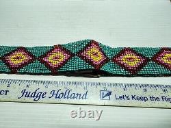 Vintage Native American Seed Bead Belt Handcarved Wood Latch Buckle