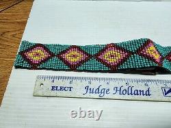 Vintage Native American Seed Bead Belt Handcarved Wood Latch Buckle