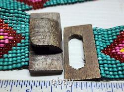 Vintage Native American Seed Bead Belt Handcarved Wood Latch Buckle