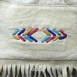 Vintage Native American Style Leather Tan Satchel Purse Bag Fringe