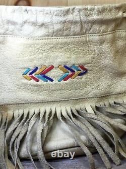 Vintage Native American Style Leather Tan Satchel Purse Bag Fringe