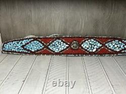 Vintage Native American Turquoise, Coral, Brass Handmade Belt One Of A Kind