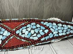 Vintage Native American Turquoise, Coral, Brass Handmade Belt One Of A Kind