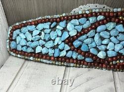 Vintage Native American Turquoise, Coral, Brass Handmade Belt One Of A Kind