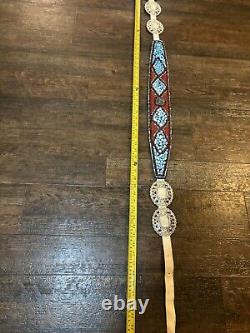 Vintage Native American Turquoise, Coral, Brass Handmade Belt One Of A Kind