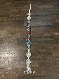 Vintage Native American Turquoise, Coral, Brass Handmade Belt One Of A Kind