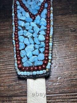 Vintage Native American Turquoise, Coral, Brass Handmade Belt One Of A Kind