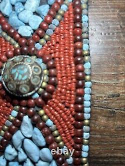 Vintage Native American Turquoise, Coral, Brass Handmade Belt One Of A Kind