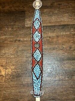 Vintage Native American Turquoise, Coral, Brass Handmade Belt One Of A Kind