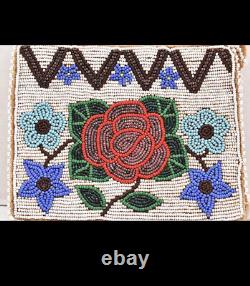 Vintage Smoked Elk Native American 2-Side Beaded 8 X 6 Bag, Fine Beadwork