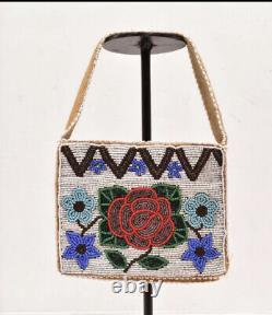 Vintage Smoked Elk Native American 2-Side Beaded 8 X 6 Bag, Fine Beadwork