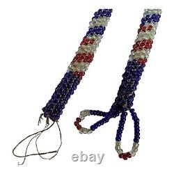Vintage Thunderbird Native American Red White Blue Glass Seed Beads Bolo Tie