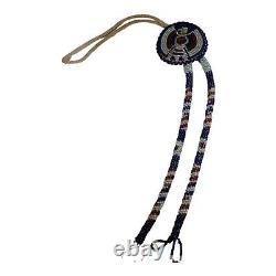 Vintage Thunderbird Native American Red White Blue Glass Seed Beads Bolo Tie
