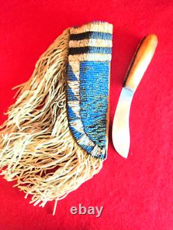 Vintage Trade Knife with Beaded Leather Sheath Beadwork