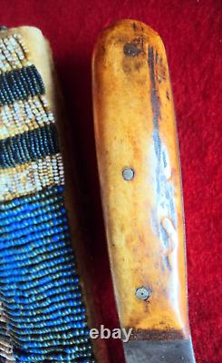 Vintage Trade Knife with Beaded Leather Sheath Beadwork