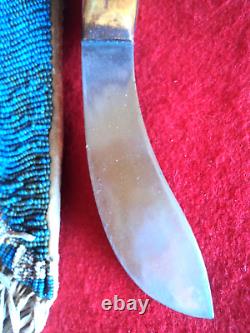 Vintage Trade Knife with Beaded Leather Sheath Beadwork