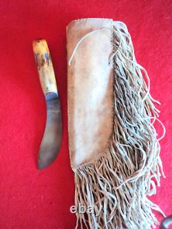 Vintage Trade Knife with Beaded Leather Sheath Beadwork