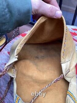 Vintage beaded leather purse handmade Native American buckskin