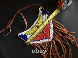 Vtg Native American Bead Beadwork Hand Made Hyde Fringe Tribal Regalia Necklace