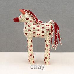 Zuni-Red and Cream Beaded Horse by Patsy Waikaniwa-Native American Beadwork