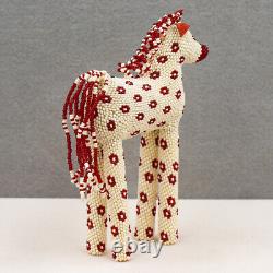 Zuni-Red and Cream Beaded Horse by Patsy Waikaniwa-Native American Beadwork